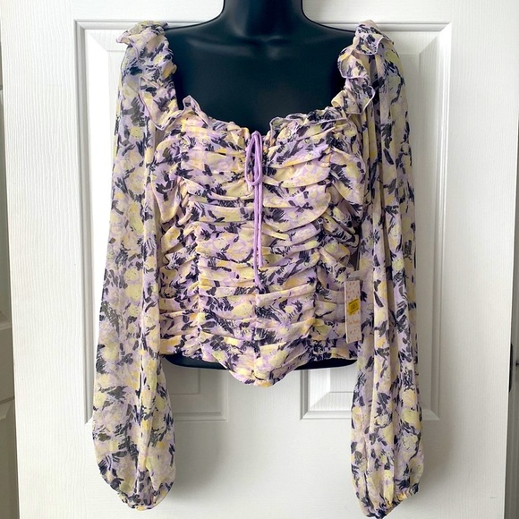 Free People Mabel Printed Lilac Combo Top Size Small - Picture 3 of 11